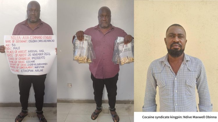 NDLEA arrests businessman at Enugu airport for ingesting 90 wraps of cocaine