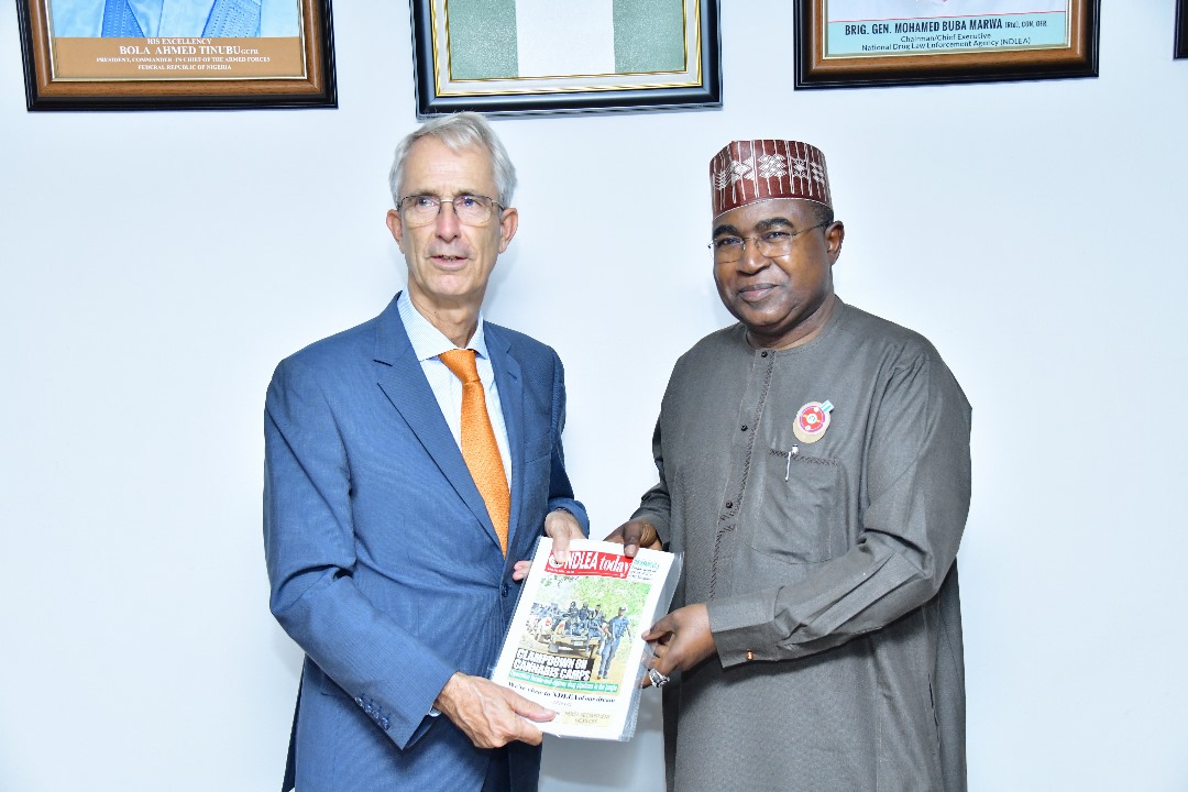 Photos: Chairman/CEO of NDLEA, Brig. Gen. Mohamed Buba Marwa (Retd), along with some top officials of the agency, receives a delegation of the Embassy of t ....